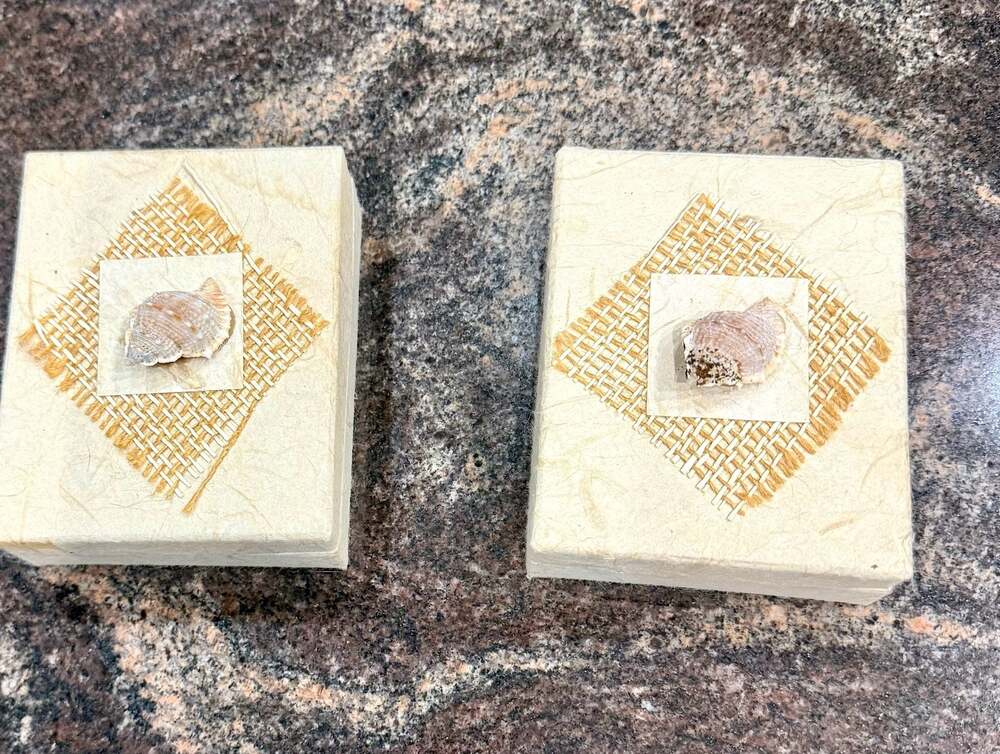 Set of 2 Vintage Seashell Decorative Gift Boxes with Burlap Accent on Rice Paper
